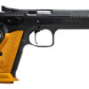 CZ-USA 91266 TS 2 9mm Luger 20+1 5.28" Stainless Bull Barrel, Black Serrated Steel Slide, Black Polycoat Steel Frame w/Beavertail, Orange Checkered Aluminum Grip 2 156209