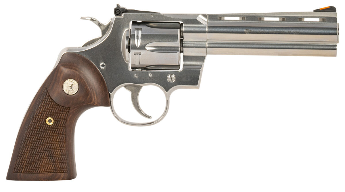 Colt Mfg PYTHONSP5WTS Python 357 Mag/38 Special 6 Shot 5" Stainless Recessed Target/Vent Rib Barrel, Stainless Cylinder & Frame, Walnut w/Colt Medallion Grip 1 158749