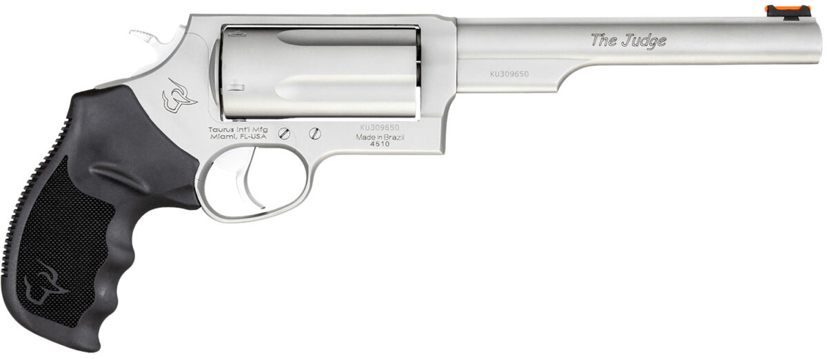 Taurus 2441069MAG Judge Magnum Compact Frame 45 Colt (Long Colt)/410 Gauge 5rd 6.50" Matte Stainless Steel Barrel, Cylinder & Frame, Black Ribber Grip, Transfer Bar Safety, Exposed Hammer 1 83892