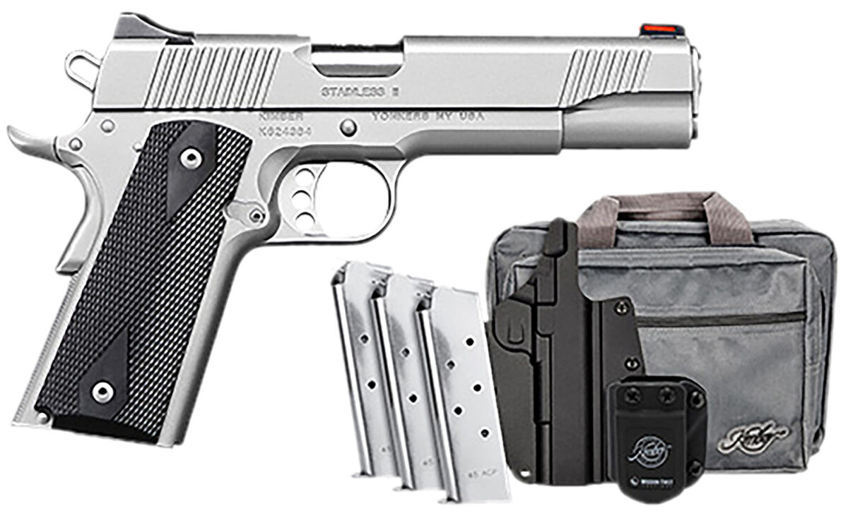 Kimber Mfg.,inc 3200007 Stainless II Club Bundle 45ACP 7+1 5" Satin Silver Front Serrations Stainless Steel Slide Black Synthetic Grip 1 170545