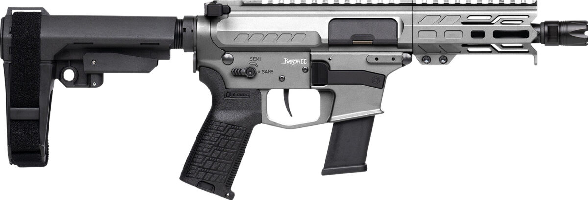 CMMG 45A150FTNG Banshee FE MkG 45 ACP 13+1 5" Black Nitride Threaded Barrel, M-LOK Handguard, Titanium Cerakote Aluminum Receiver w/Picatinny Rail, Black Polymer CMMG RipBrace, CMMG Zeroed Grip 1 184133