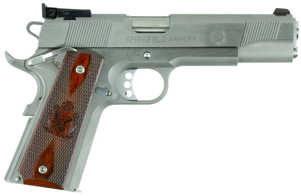Springfield Armory PI9134LCA 1911 Loaded Target *CA Complaint 9mm Luger 9+1, 5" Stainless Match Grade Barrel, Serrated Slide & Frame w/Beavertail, Crossed Cannon Cocobolo Grip 1 24318