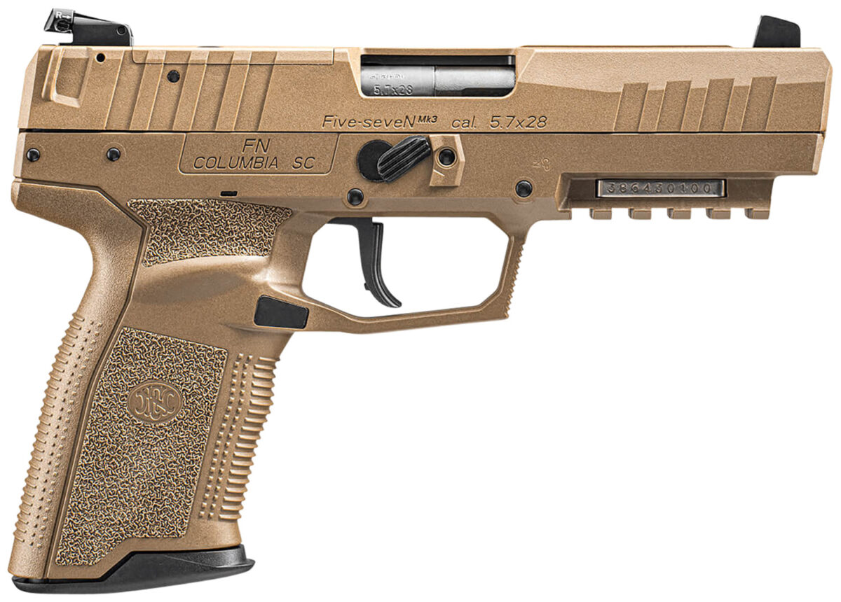 FN 66101277 Five-seveN MRD 5.7x28mm 10+1 4.80" Black Steel Barrel, Flat Dark Earth Optic Cut/Serrated Steel Slide & Polymer Frame w/Picatinny Rail, FDE Textured Polymer Grip, Ambidextrous 1 147539