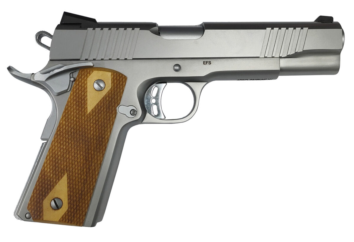 Rock Island 56865 Rock Standard FS Full Size 10mm Auto 8+1 5" Stainless Steel Barrel & Serrated Slide, Matte Stainless Steel Frame w/Beavertail, Wood Double Checkered Grip 1 150416