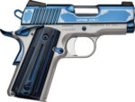 Kimber Mfg, Inc 3200362 Ultra II 45 ACP 7+1 3" Stainless Match Grade Barrel, Engraved Sapphire Blue PVD Serrated Stainless Steel Slide, Satin Silver Aluminum Frame w/Beavertail, G10 Grip 2 170500