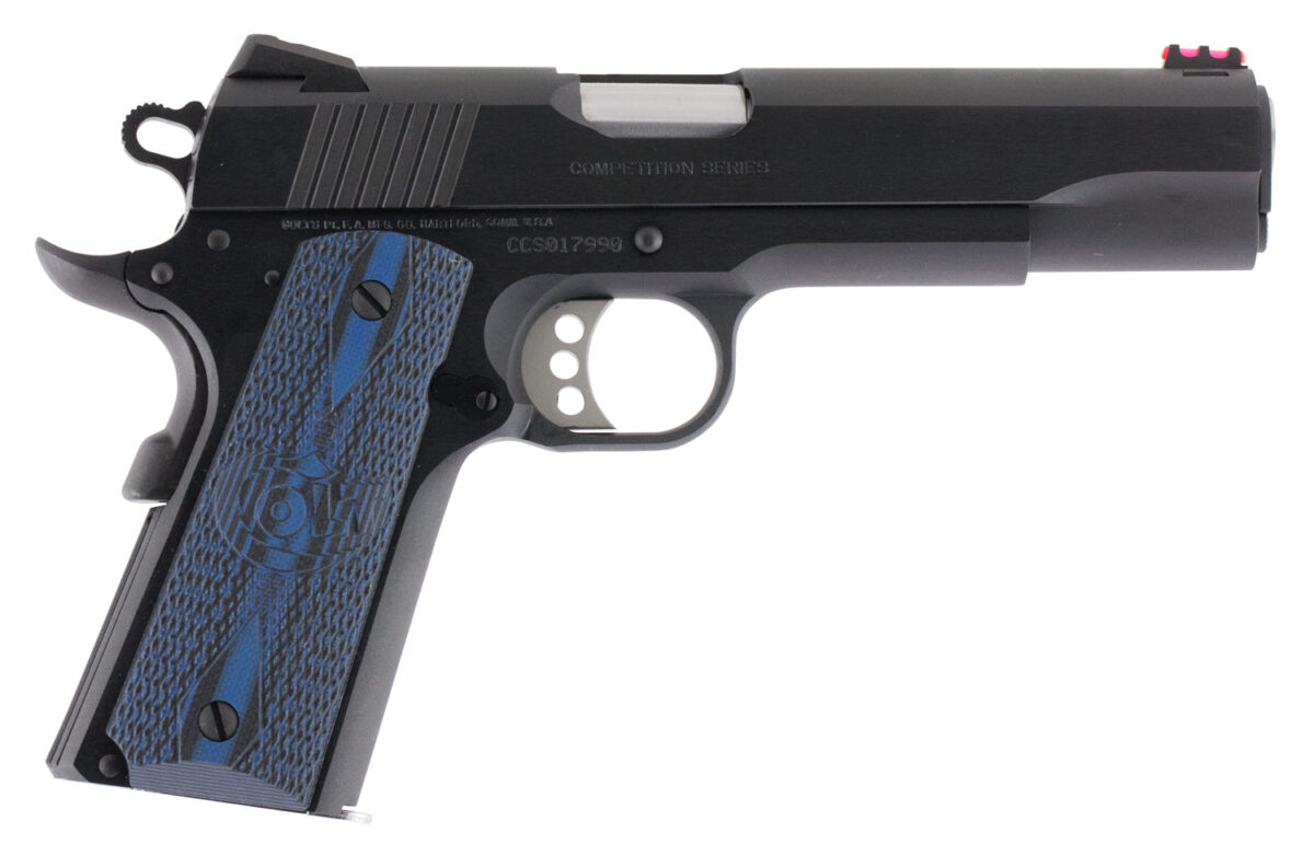 Colt Mfg O1970CCS Competition Government 45 ACP 8+1 5" Stainless National Match Barrel, Blued Serrated Carbon Steel Slide & Frame w/Beavertail, Blue Scalloped G10 Grip, Ambidextrous 1 35129