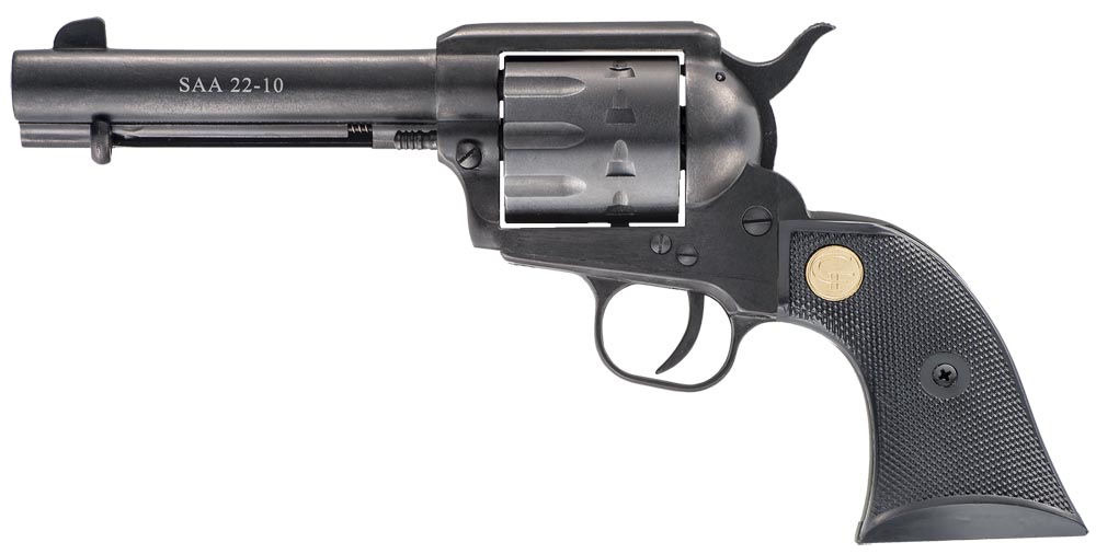 Chiappa Firearms CF340155 SAA 1873 Medium Frame 22 LR 10 Shot, 4.75" Blued Steel Barrel, Blued Steel Frame, Blued Cylinder, Black Plastic Grip, Exposed Hammer 1 88302
