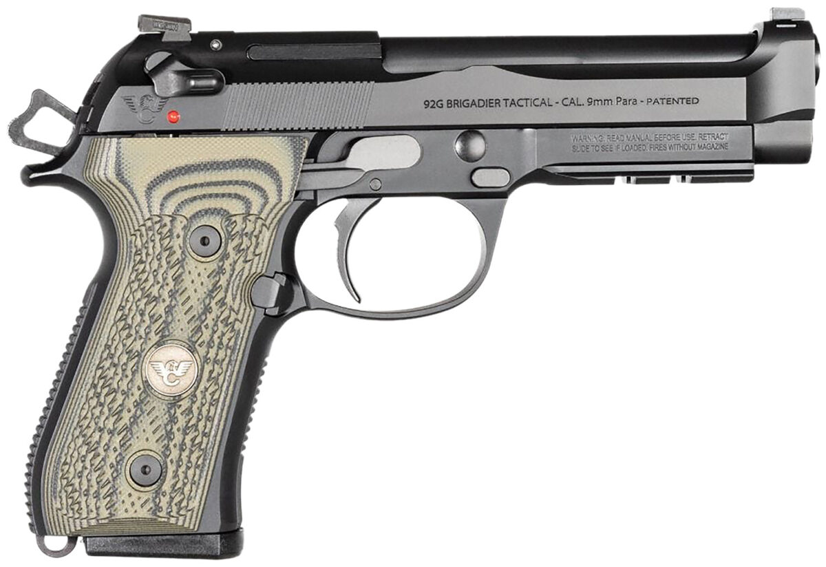 Wilson Combat BER92BRIG9 92G Brigadier Tactical 9mm Luger 15+1 4.70" Target Crown Steel Barrel, Black Serrated Steel Slide, Black Steel Frame w/Picatinny Rail, Dirty Olive G10 Grip, Ambidextrous 1 119221