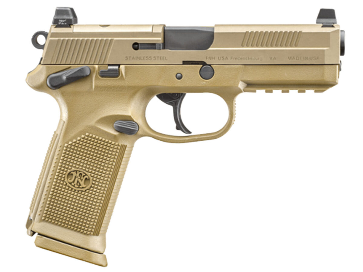 FN 66100223 FNX Tactical 45 ACP 10+1 4.50" Black Steel Barrel, Flat Dark Earth Optic Cut/Serrated Steel Slide & Polymer Frame w/Picatinny Rail, FDE Interchangeable Backstrap Grip, Ambidextrous 1 120974