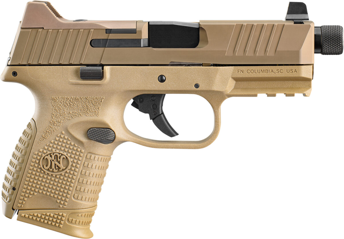 FN 66100781 509CT Compact 9mm Luger 10+1, 4.32" Black Steel Threaded Barrel, Flat Dark Earth PVD Optic Cut/Serrated Stainless Steel Slide, Flat Dark Earth Polymer Frame w/Picatinny Rail, Ambidextrous 1 123430
