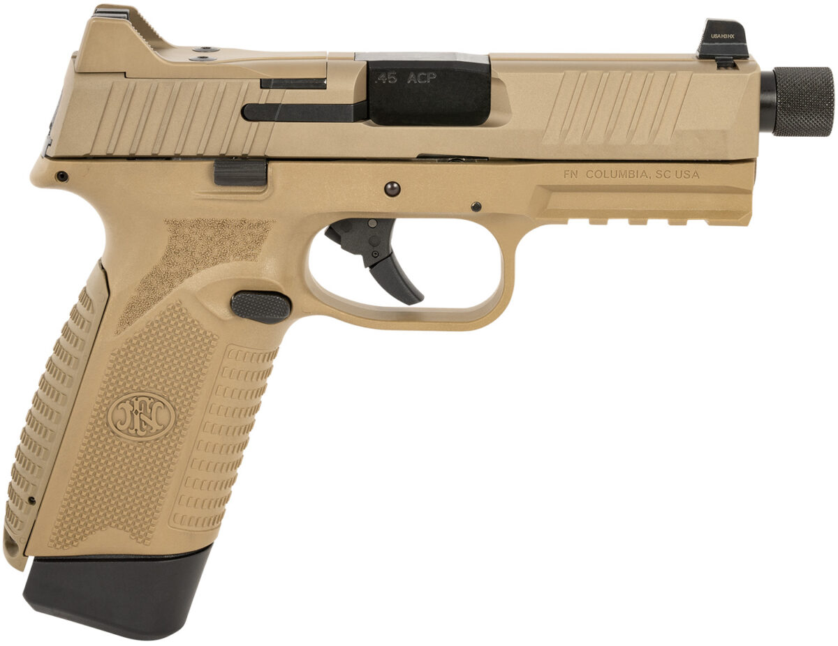 FN 66101384 545 Tactical 45 ACP 15+1/18+1, 4.71" Black Target Crown/Threaded Steel Barrel, Flat Dark Earth PVD Optic Cut/Serrated Steel Slide & Polymer Frame w/Picatinny Rail, Ambidextrous 1 151360 1