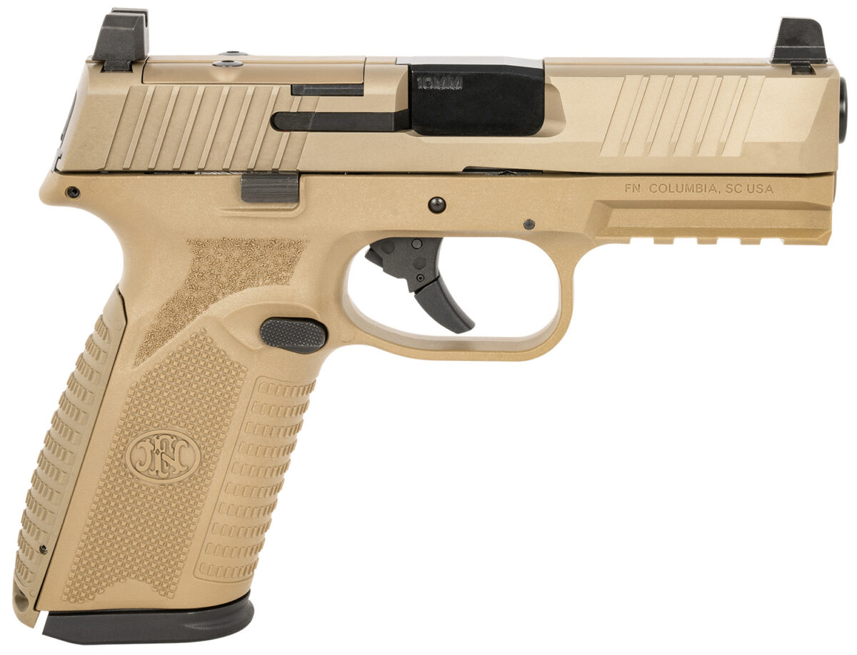 FN 66101382 510 MRD Full Size 10mm Auto 10+1, 4.10" Black Target Crown Steel Barrel, Flat Dark Earth PVD Optic Cut/Serrated Steel Slide & Polymer Frame w/Picatinny Rail, Ambidextrous 1 158118 1