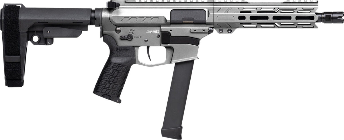 CMMG 99A520FTNG Banshee FE MkGs 9mm Luger 33+1 8" Black Nitride Threaded Barrel, M-LOK Handguard, Tungsten Cerakote Aluminum Receiver w/Picatinny Rail, Black Polymer CMMG RipBrace, CMMG Zeroed Grip 1 184132