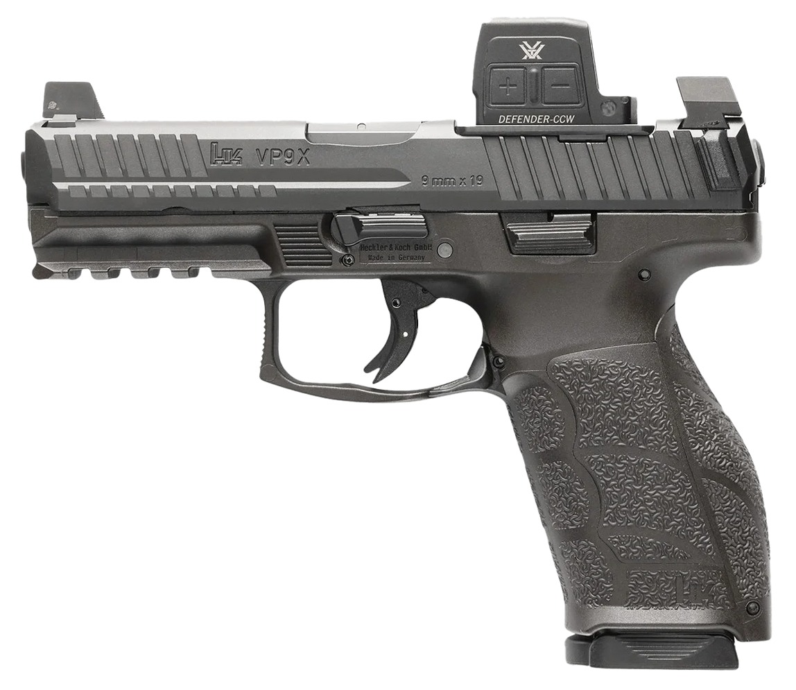 HK 81001356 VP9A1 X w/Optic Full Size Frame 9mm Luger 10+1 4.09" Black Barrel, Black Steel Serrated w/Optic Slide, Black Polymer Frame w/Picatinny Rail, Textured Grip, Vortex CCW 1 189184