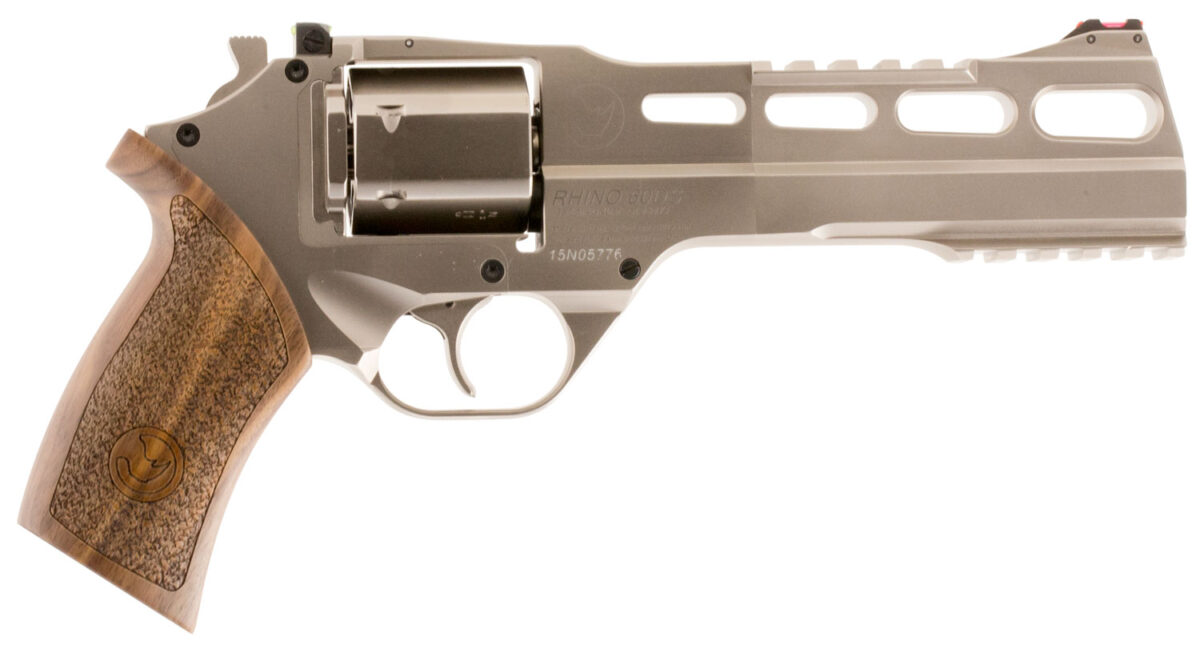 Chiappa Firearms 340224 Rhino 60DS Small Frame 357 Mag 6 Shot, 6" Nickel-Plated Steel Vent Rib Barrel & Cylinder, Nickel-Plated Aluminum Frame, Walnut Grip, Concealed Hammer 1 5646