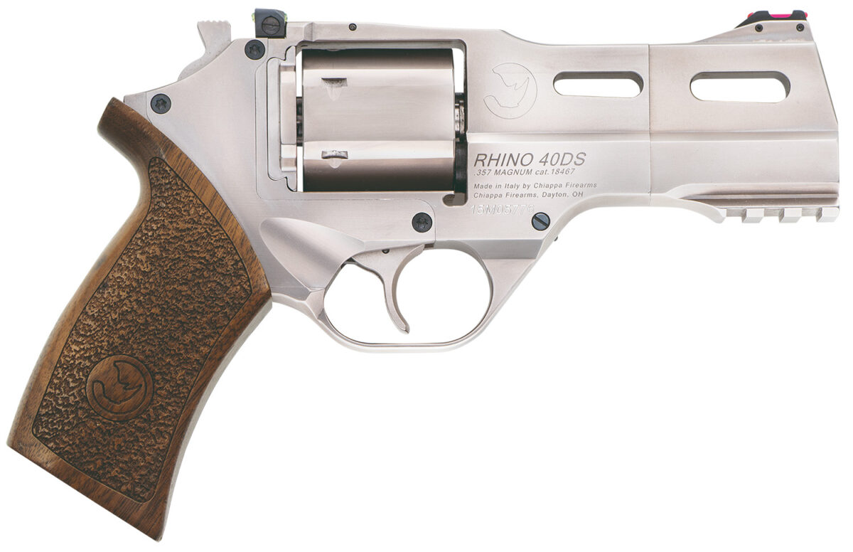 Chiappa Firearms CF340245 Rhino 40SAR *CA Compliant Medium Frame 357 Mag 6 Shot, 4" Nickel-Plated Steel Barrel & Cylinder, Nickel-Plated Aluminum Frame w/Picatinny Rail, Walnut Grip, Concealed Hammer 1 5651