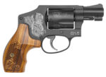 Smith & Wesson 150785 Model 442 38 S&W Spl +P 5 Shot 1.88" Engraved Black Carbon Steel Barrel/Cylinder, Engraved Black Aluminum J-Frame, Engraved Wood Grip, Mahogany Presentation Case 2 61817