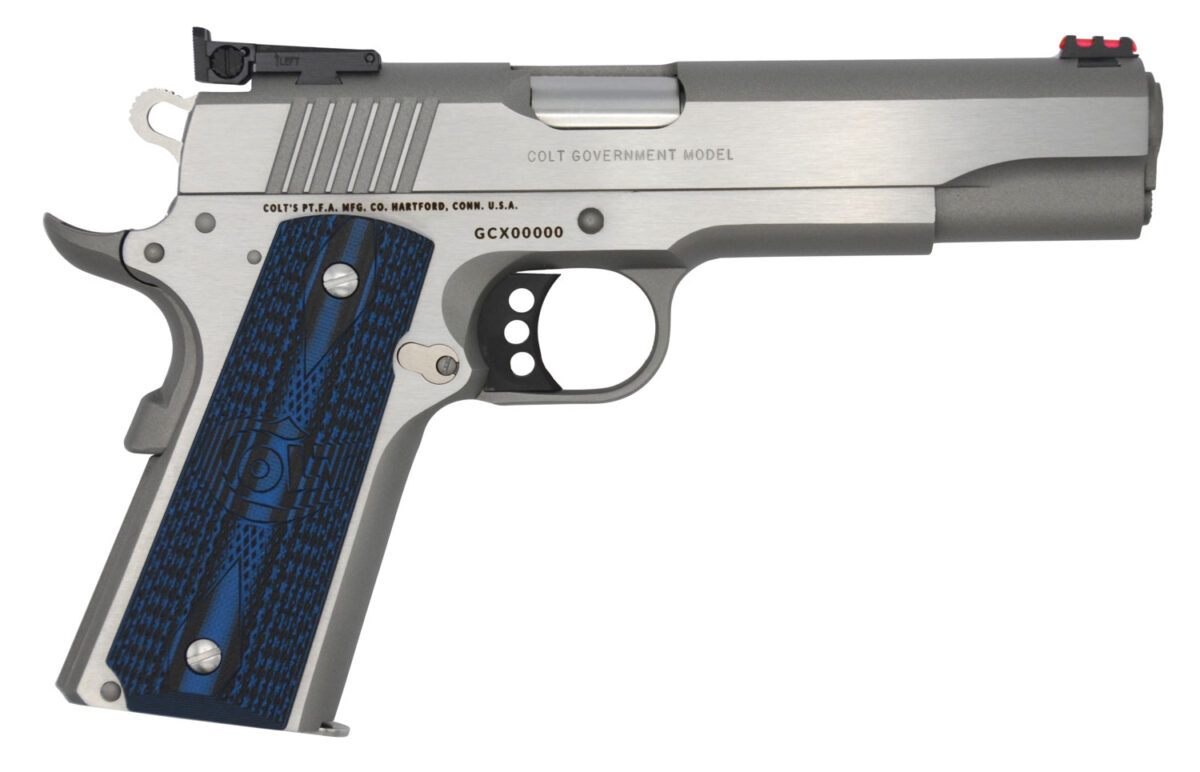 Colt Mfg O5070GCL Gold Cup Lite 45 ACP 8+1 5" Stainless National Match Barrel, Stainless Steel Serrated Slide, Stainless Steel Frame w/Beavertail, Blue Scalloped G10 Grip, Ambidextrous 1 104959