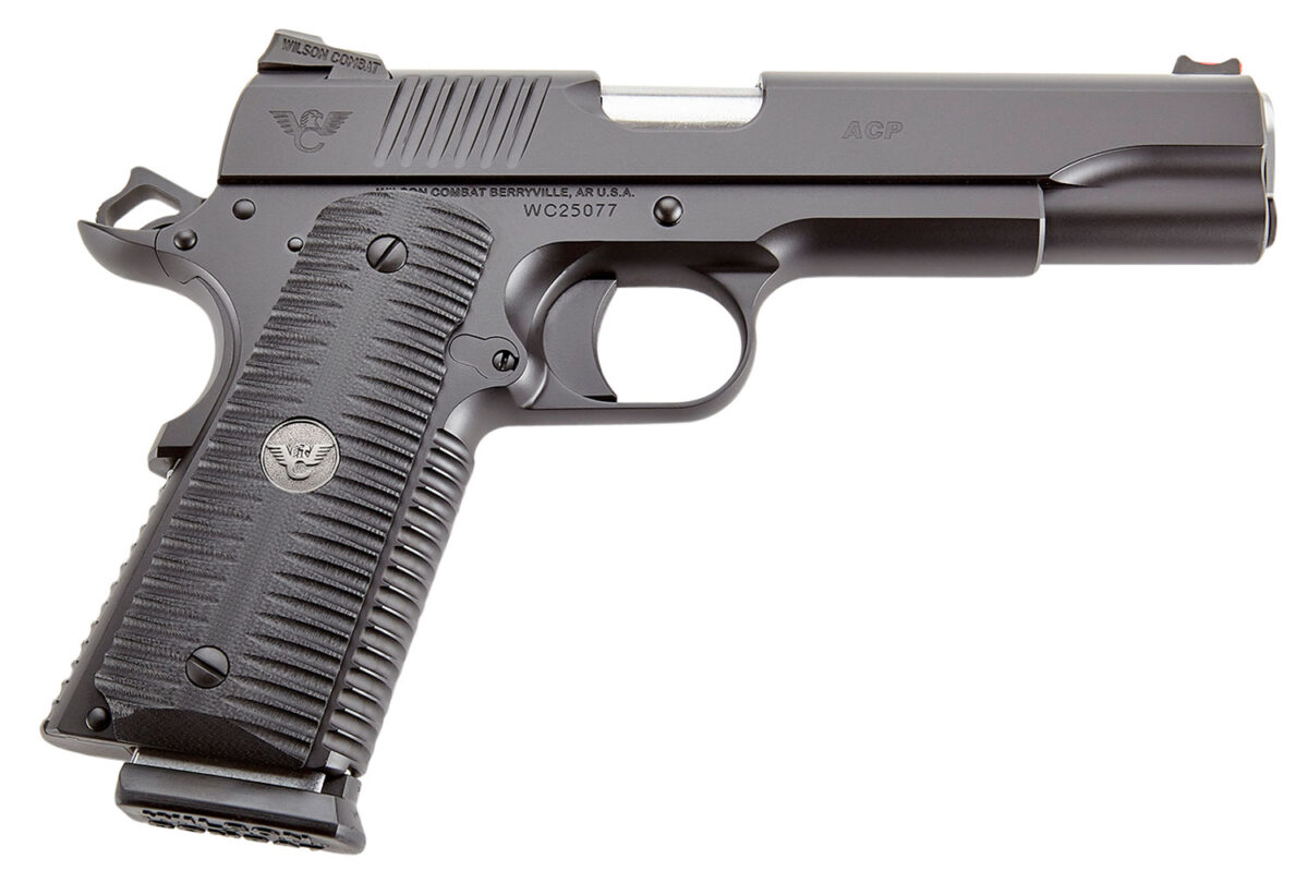 Wilson Combat ACPFS45 ACP Full-Size 45 ACP Caliber with 5" Barrel, 8+1 Capacity, Black Armor-Tuff Finish Carbon Steel Beavertail Frame, Serrated Black Carbon Steel Slide & Black G10 Eagle Claw Grip 1 116289