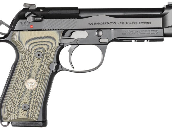 Wilson Combat BER92BRIG9 92G Brigadier Tactical 9mm Luger 15+1 4.70" Target Crown Steel Barrel, Black Serrated Steel Slide, Black Steel Frame w/Picatinny Rail, Dirty Olive G10 Grip, Ambidextrous
