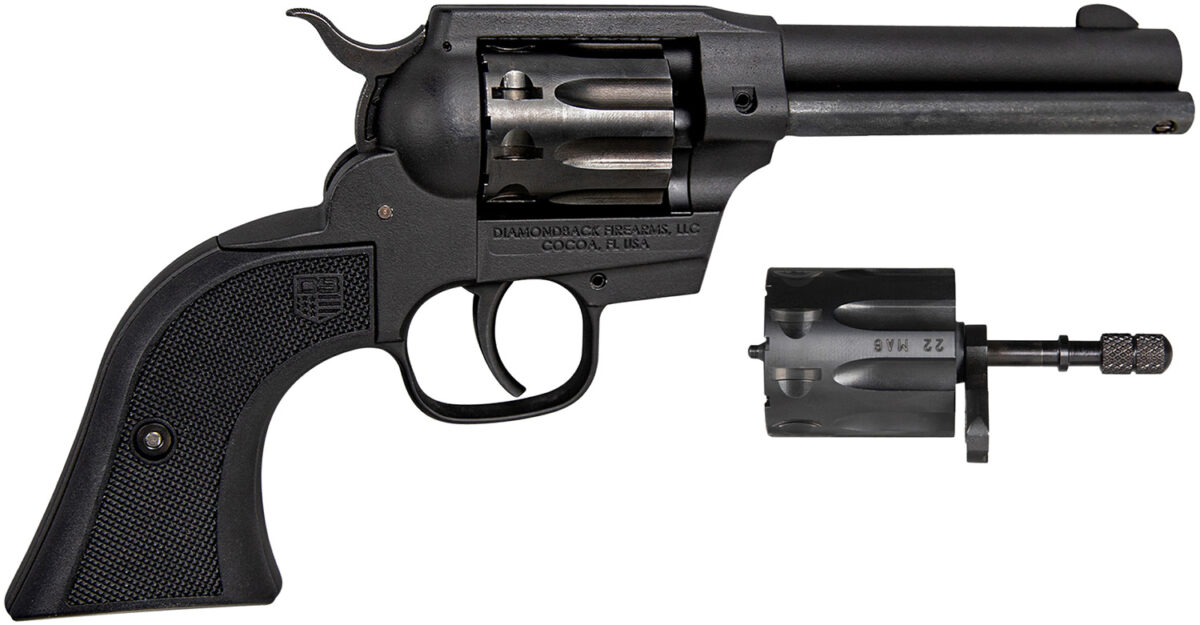 Diamondback DB0500A001 Sidekick 22 LR/22 WMR 9 Shot, 4.50" Black Cerakote Steel Barrel & Cylinder, Black Cerakote Zinc Alloy Frame Black Checkered Grips, Hammer Safety, Exposed Hammer 1 141027