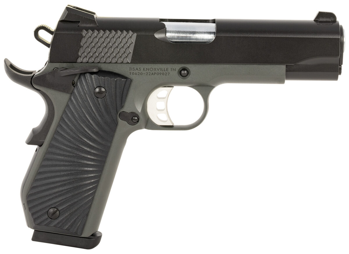 Tisas 10100103 1911 Stingray Carry 45 ACP 8+1 4.25" Stainless Steel Barrel, Black Cerakote Serrated Slide, Dark Gray Cerakote Aluminum Frame w/Beavertail, Black Sunburst G10 Grips 1 152708