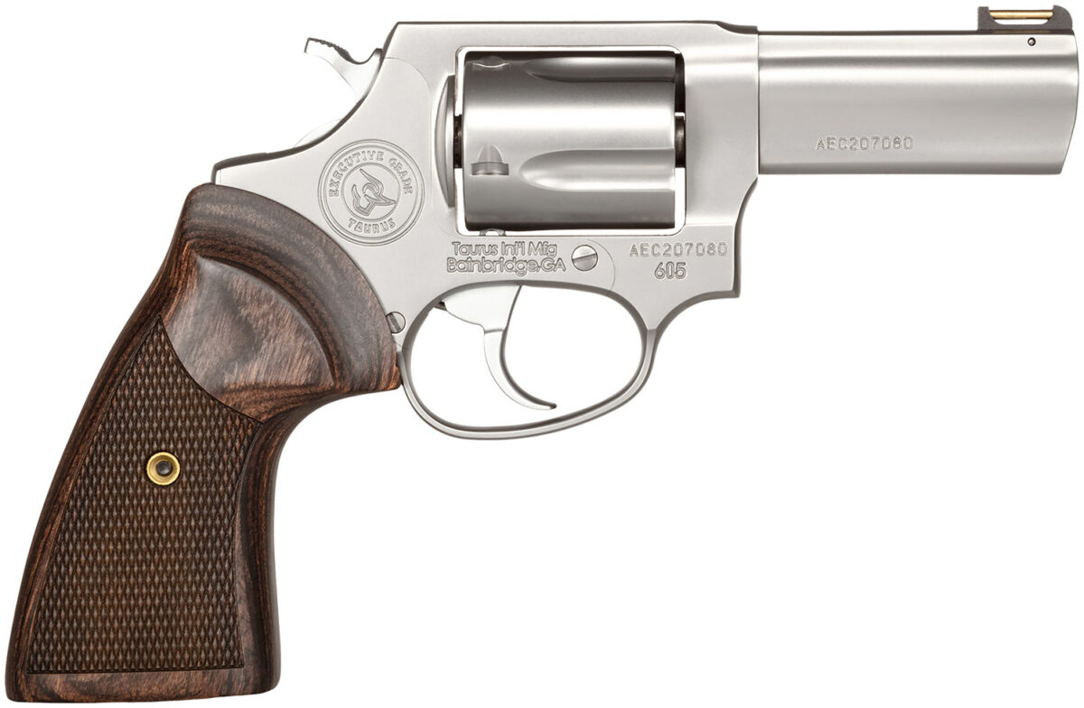 Taurus 2-605EX39 605 Executive Grade 357 Mag/38 Special +P 5 Shot 3" Polished Stainless Steel Barrel, Cylinder & Frame, Brass Rod Front/Fixed Rear Sights, Altamont Wood Grip, Includes Nanuk Case 1 160042
