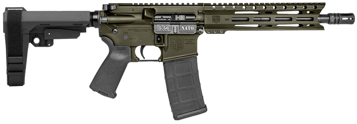 Diamondback DB1916K101 DB15 5.56 NATO 30+1 10" Black Nitride Heavy Threaded Barrel, OD Green Cerakote Picatinny Rail Aluminum Receiver, 9" M-LOK Handguard SB Tactical Brace & Black Magpul MOE Grip 1 169611