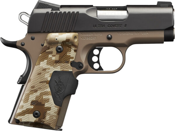 Kimber Mfg.,inc 3200167CA Ultra Covert II (CA) 45 ACP 7+1 3" Matte Black Steel Slide Dark Earth KimPro II Digital Camo w/ Kimber Logo Grip