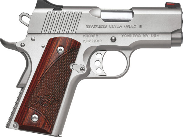 Kimber Mfg, Inc 3200330 Ultra Carry II  45 ACP 7+1 3" Stainless Match Grade Barrel, Satin Silver Serrated Stainless Steel Slide, Satin Silver Aluminum Frame w/Beavertail, Rosewood Grip