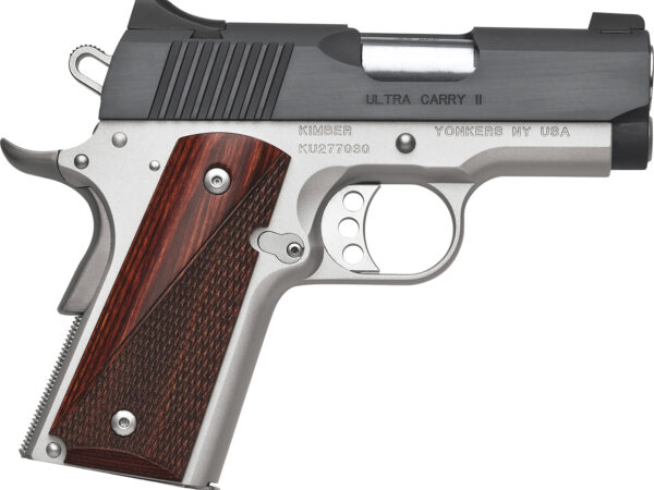 Kimber Mfg, Inc 3200321 Ultra Carry II  45 ACP 7+1 3" Stainless Match Grade Barrel, Matte Black Brushed Serrated Steel Slide, Satin Silver Aluminum Frame w/Beavertail, Rosewood Grip