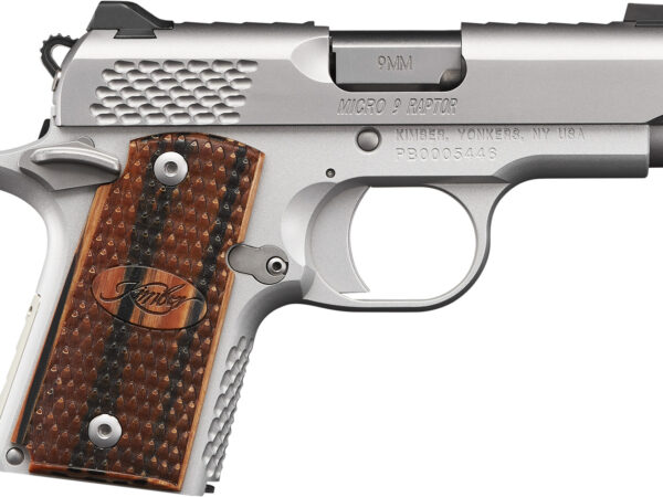 Kimber Mfg.,inc 3300109 Micro 9 Stainless Raptor 9mm 6+1 3.15" Stainless Steel Slide KimPro Silver Zebrawood with Scale Pattern and Kimber logo Grip