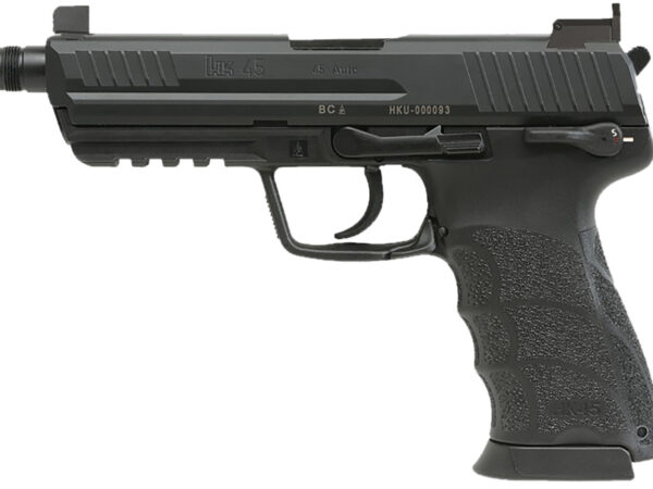 HK 81001117 HK45 V1 .45 ACP 10+1 4.46" Black Threaded Barrel, Black Cerakote Serrated Steel Slide, Black Polymer Frame w/Picatinny Rail, Ambidextrous