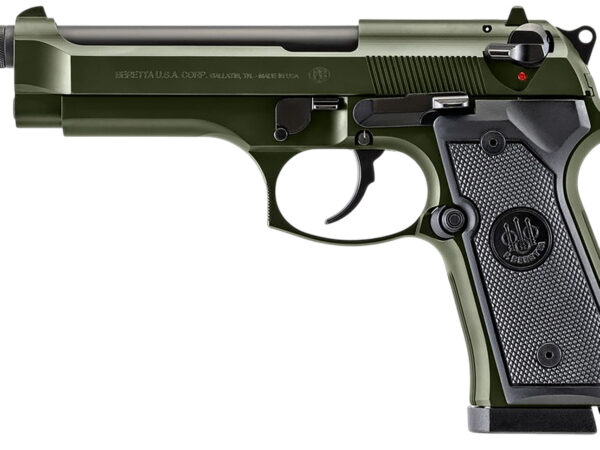 Beretta USA J92F300GRTB18 92FS  Full Size 9mm Luger 18+1 5.10" Black Threaded Barrel, OD Green Cerakote Serrated Slide, OD Green Cerakote Aluminum Frame w/Beavertail, Black Textured Grip