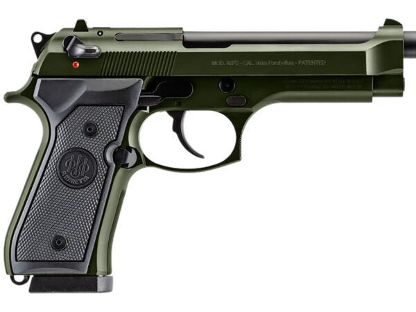 Beretta USA J92F300GR10 92FS  Full Size Frame 9mm Luger 10+1 4.90" Black Steel Barrel, OD Green Cerakote Serrated Slide, OD Green Cerakote Aluminum Frame w/Beavertail, Black Textured Grip