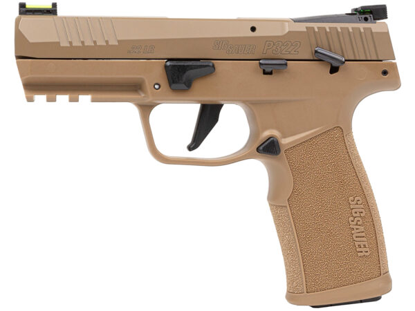 Sig Sauer 322CCAS P322  Compact Frame 22 LR 20+1 4" Black Threaded Barrel, Coyote Tan Cerakote Optic Ready/Serrated Slide, Coyote Tan Polymer Frame w/Picatinny Rail, Polymer Grip, Ambidextrous