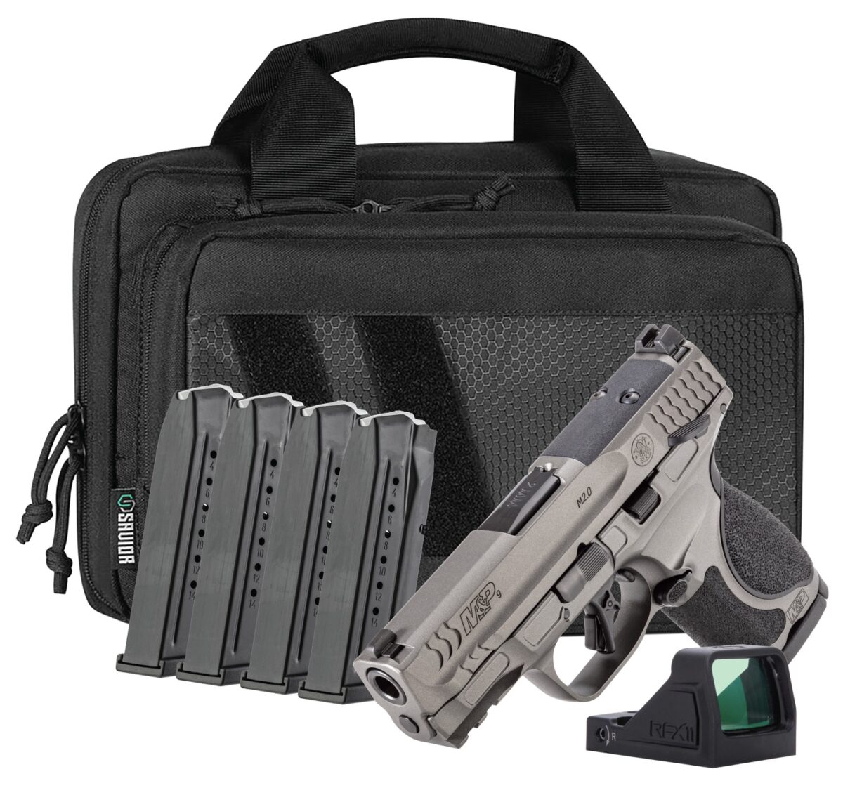 Smith & Wesson 14804 M&P M2.0 Bundle 9mm Luger 15+1 3.60" Black Armornite Barrel, Tungsten Gray Cerakote Stainless Steel Serrated w/Optic Slide, Tungsten Gray Cerakote Aluminum Frame w/Picatinny Rail, 1 192663