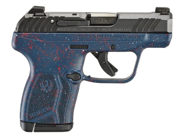 Ruger 13778 LCP Max 250th Anniversary Compact Frame 380 ACP 10+1 2.80" Black Nitride Barrel, Black Nitride Alloy Steel Engraved/Serrated Slide, Liberty Blue w/Red & White Splatter Polymer Frame