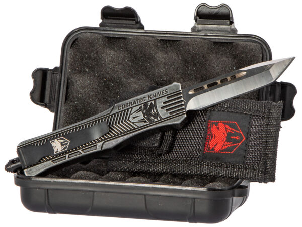 CobraTec Knives SSWCTK1STNS CTK-1 Small 2.75" OTF Tanto Plain D2 Steel Blade/Black Stonewashed Aluminum Handle Features Glass Breaker Includes Pocket Clip