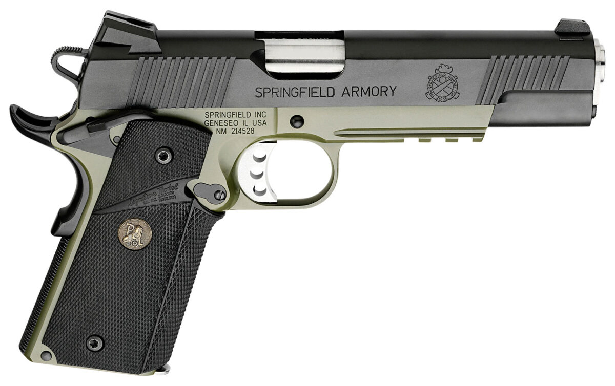 Springfield Armory PX9105MLCA18 1911 Loaded Operator *CA Compliant 45 ACP 5" 7+1 OD Green Armory Kote Black Armory Kote Carbon Steel Slide Black Wraparound Rubber Grip 1 24320