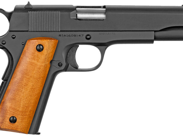 Rock Island 51815 GI Standard FS *CA Compliant 38 Super Caliber with 5" Barrel, 10+1 Capacity, Overall Black Parkerized Finish Steel Beavertail Frame, Serrated Slide & Wood Grip