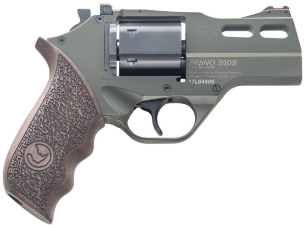 Chiappa Firearms 340285 Rhino 30DS  Small Frame 357 Mag 6 Shot 3" Green Cerakote Steel Vent Rib Barrel, Blued Steel Cylinder, Green Cerakote Aluminum Frame, Walnut Grip, Concealed Hammer