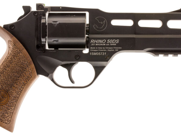 Chiappa Firearms CF340246 Rhino 50SAR  Medium Frame 357 Mag 6rd 5" Black Anodized Steel Vent Rib Barrel, Black Cylinder, Black Anodized Aluminum Frame w/Picatinny Rail, Walnut Grip, Exposed Hammer