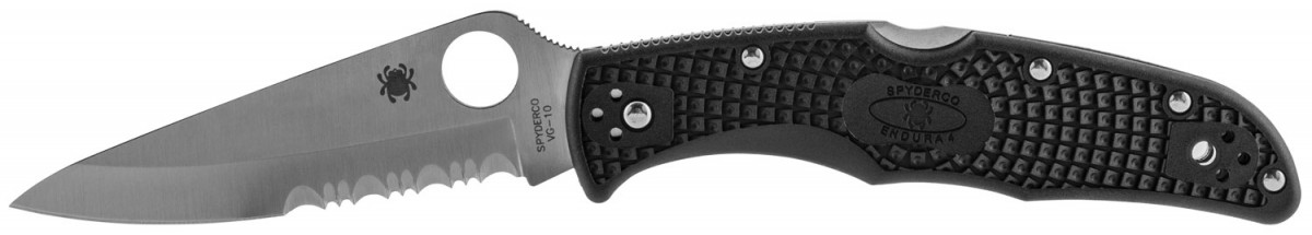 Spyderco C10PSBK Endura 4 Lightweight 3.75" Folding Drop Point Part Serrated VG-10 SS Blade Black Textured FRN Handle Includes Pocket Clip 1 716104000951