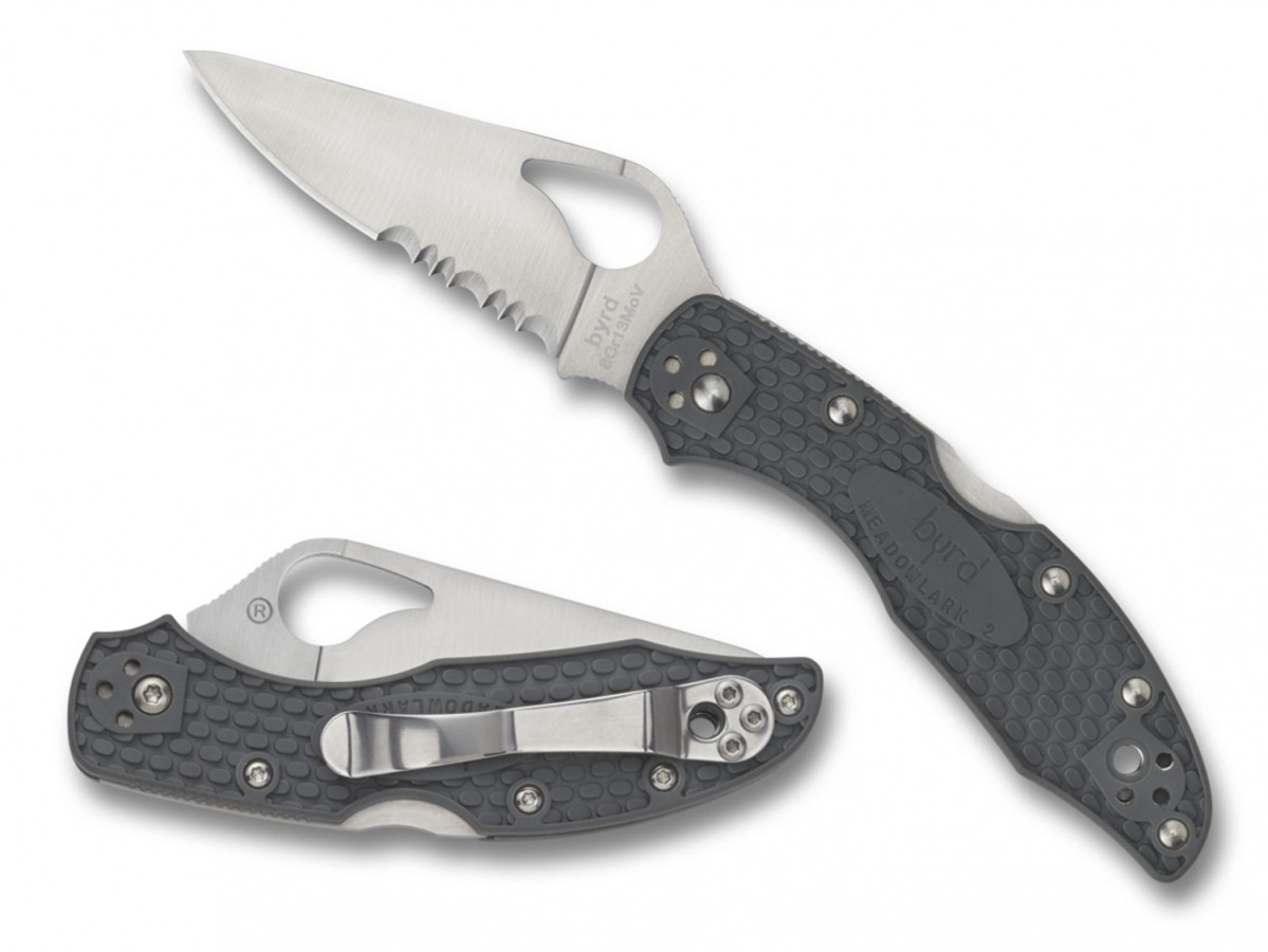 Spyderco BY04PSBK2 Byrd Meadowlark 2 Lightweight 2.87" Folding Drop Point Part Serrated 8Cr13MoV SS Blade Black Textured FRN Handle Includes Pocket Clip 1 716104401529