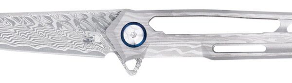 CobraTec Knives CTGSTDAMWNS Ghost 3.88" Folding Wharncliffe Plain Damascus Blade, 4.94" Cut Out Titanium Handle