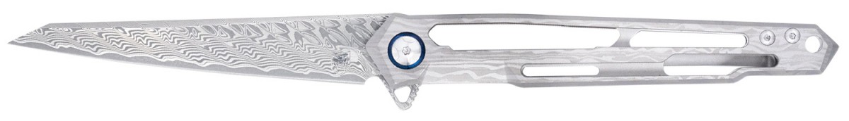 CobraTec Knives CTGSTDAMWNS Ghost 3.88" Folding Wharncliffe Plain Damascus Blade, 4.94" Cut Out Titanium Handle 1 753389271546