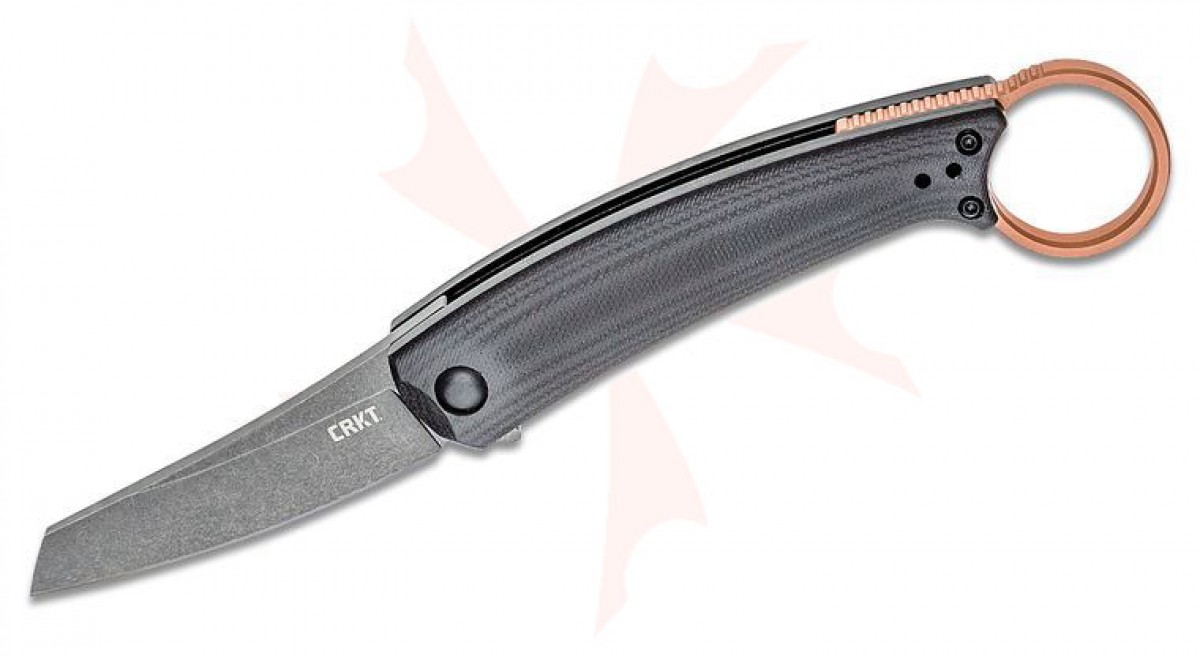CRKT 7150 Jesper Voxnaes Ibi Flipper Knife 2.706" D2 Black Stonewashed Blade, Black G10 Handles, Copper Ring, Liner Lock 1 794023715002