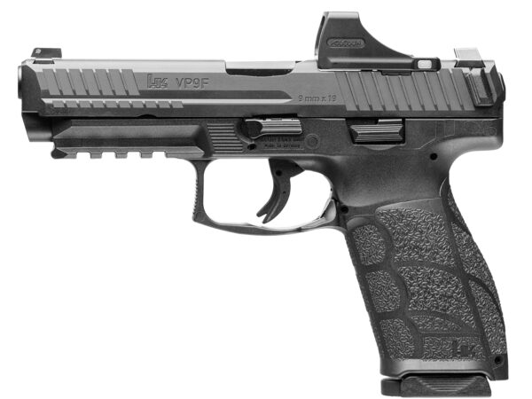 HK 81001496 VP9 A1 w/Optic Full Size 9mm Luger 10+1 4.53" Black Steel Polygonal Rifled Barrel & Serrated w/Optic Slide, Black Polymer Frame w/Picatinny Rail, Interchangeable Backstrap Grip, Holosun SC
