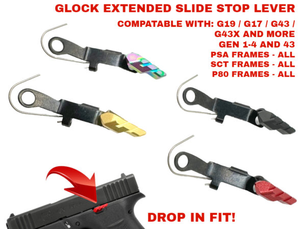 CROSS ARMORY EXTENDED SLIDE LOCK FOR GLOCK/P80 - GOLD